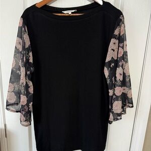 Amaryllis Black Floral Sheer Sleeve Top
